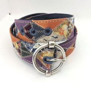 New Womens Lucky Brand Bohemian Patchwork belt Large Silver buckle Large